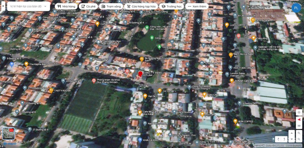 Bản đồ vệ tinh trên Map4D hiển thị khu vực bạn tìm kiếm