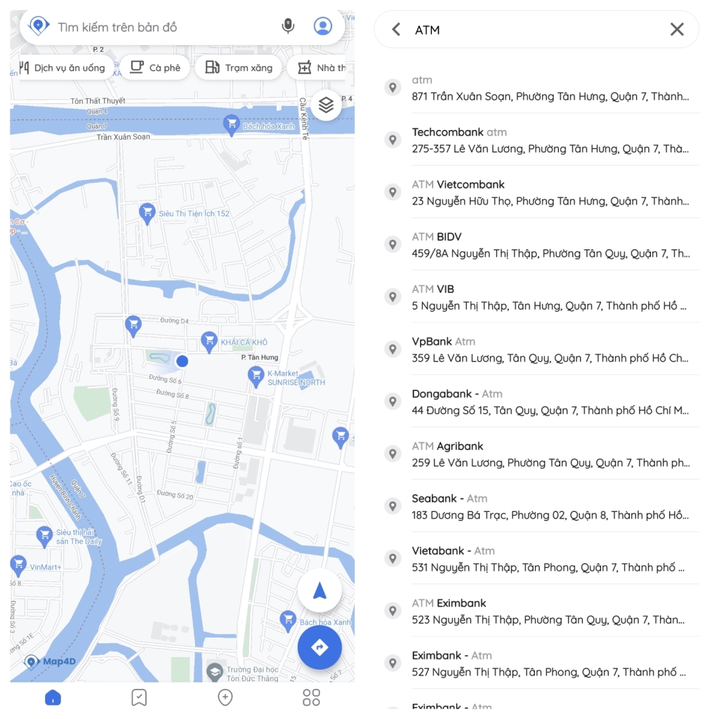 Định vị địa điểm và tìm kiếm các ATM gần nhất