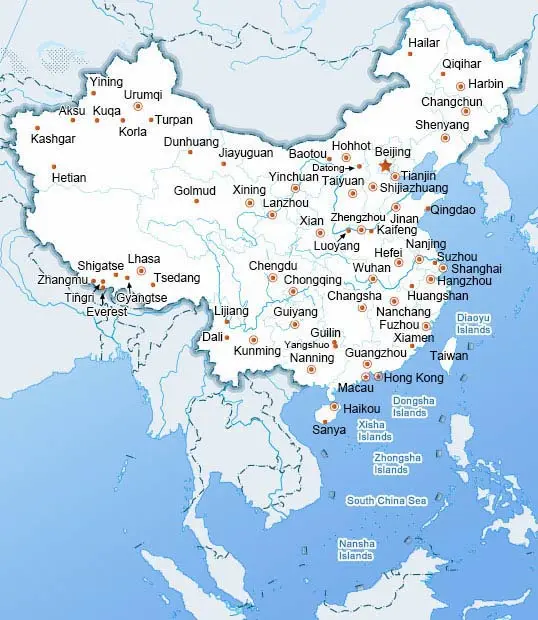 Bản đồ du lịch Trung Quốc thể hiện đường 10 đoạn